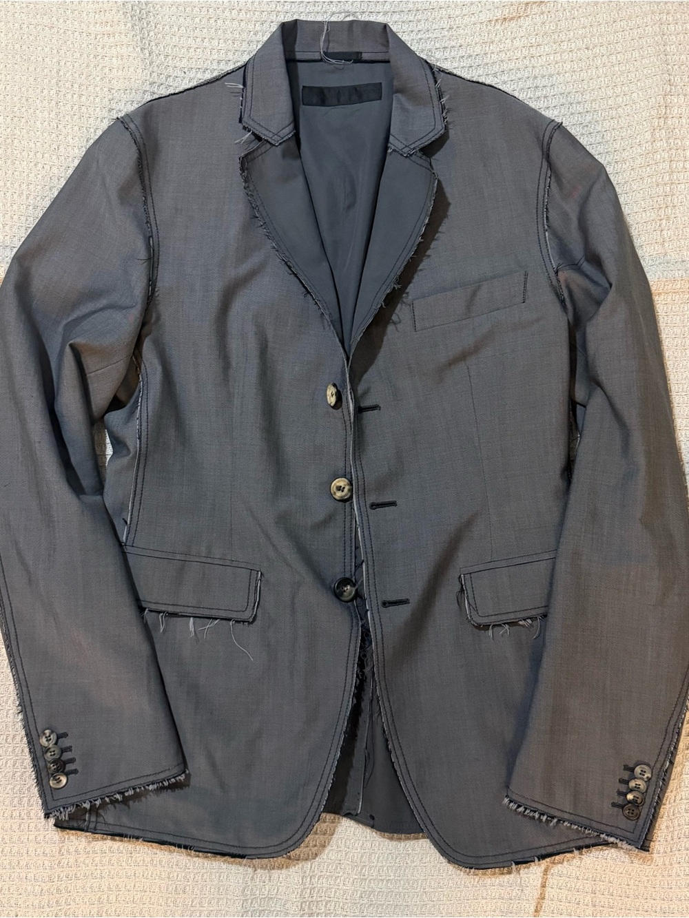 Alexander McQueen Charcoal Gray Frayed-Edge Blazer
